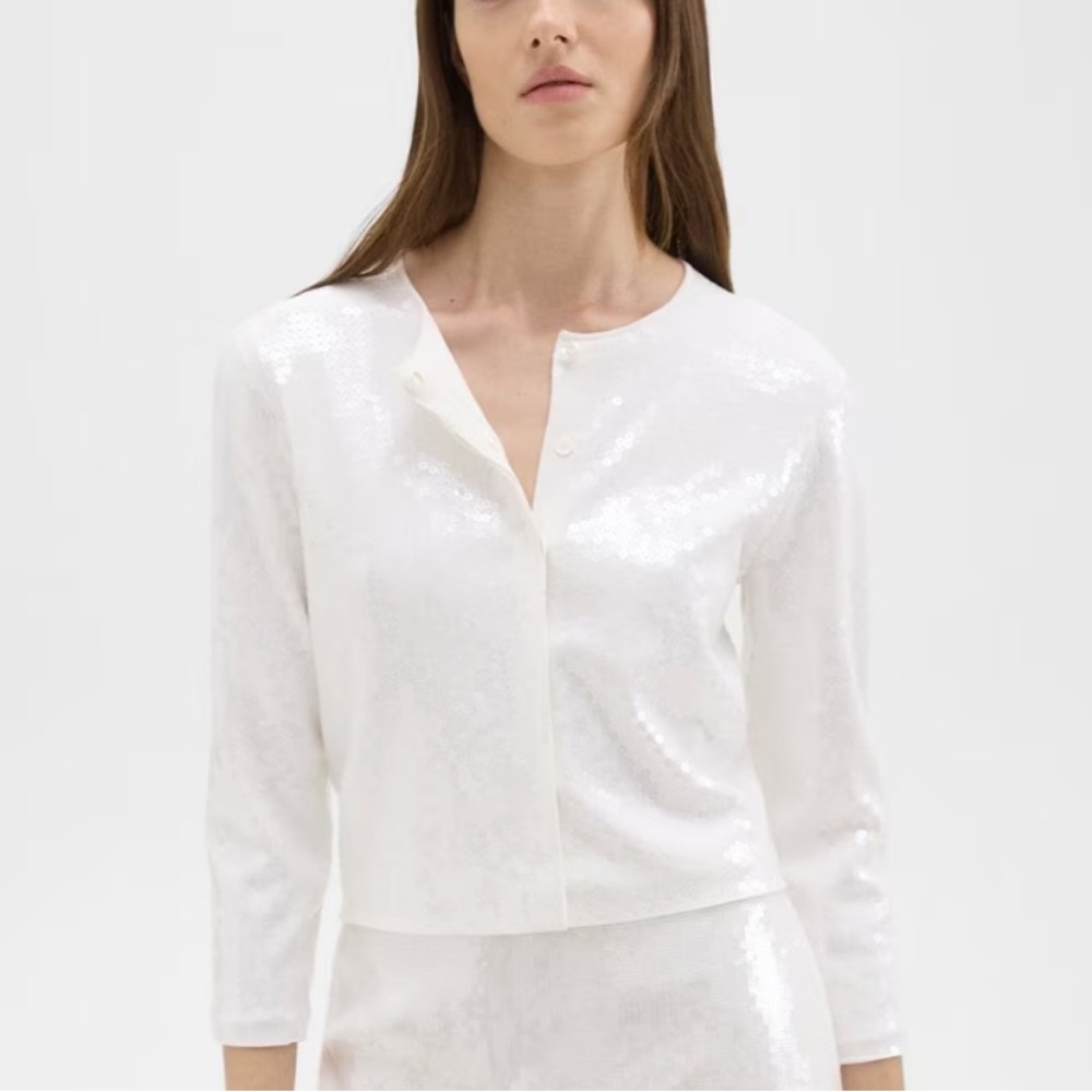 Theory Sequin Cardigan in Crepe Knit